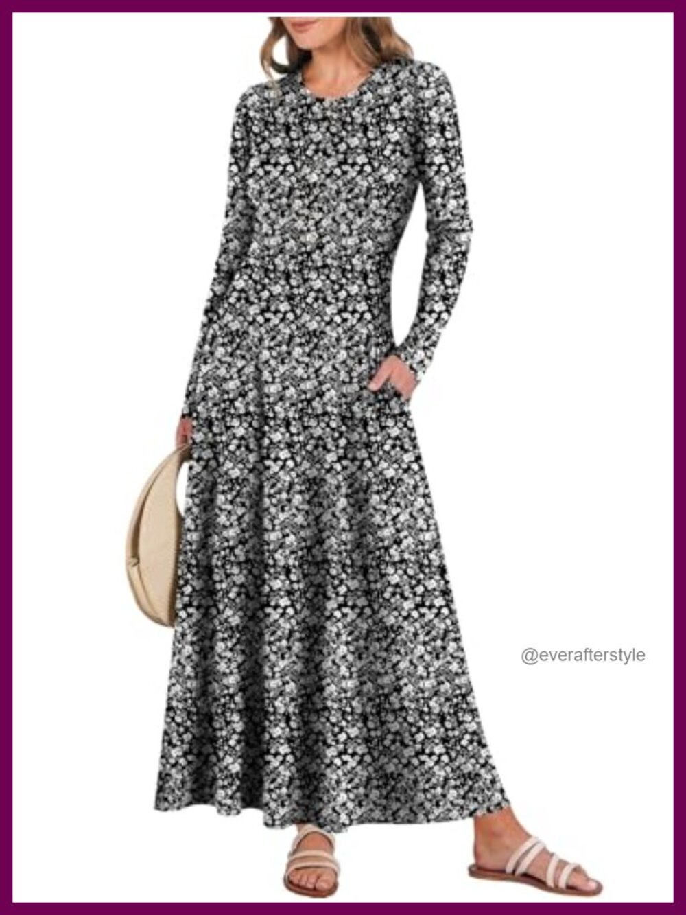 Women's Long Sleeve Fit and Flare Maxi Dress Button A-Line Casual